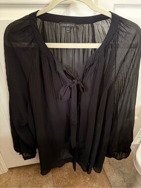 Lane Bryant Black Sheer Pleated Blouse with Neck Tie